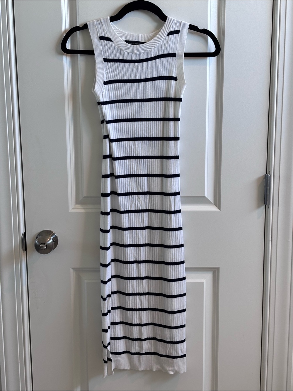 Banana Republic White Ribbed Midi Dress with Black Stripes